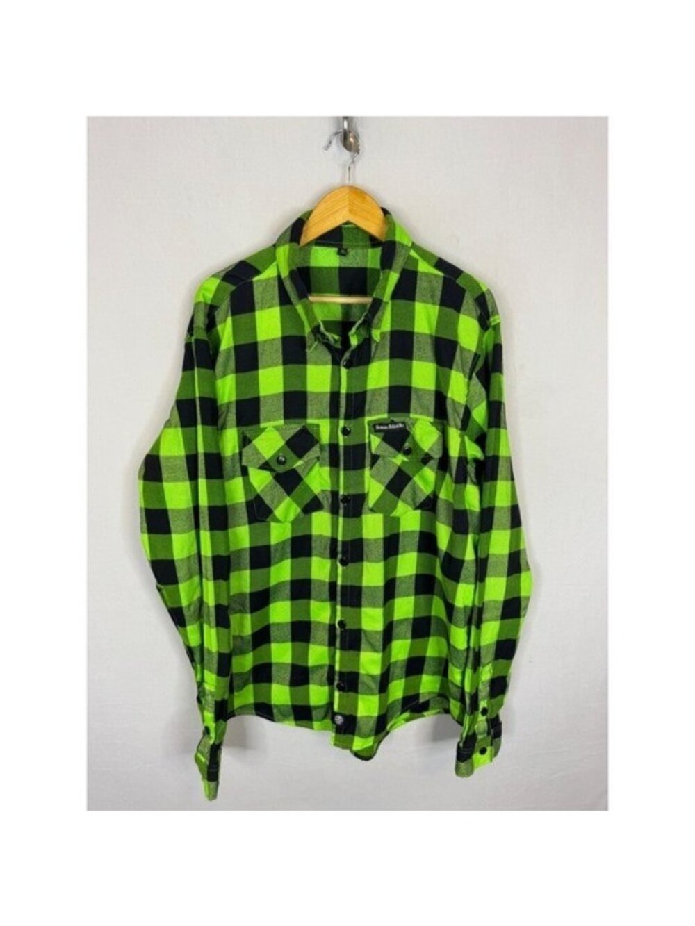 Demons Behind Me Neon Green Black Buffalo Plaid Flannel Shirt XL Tall Skull